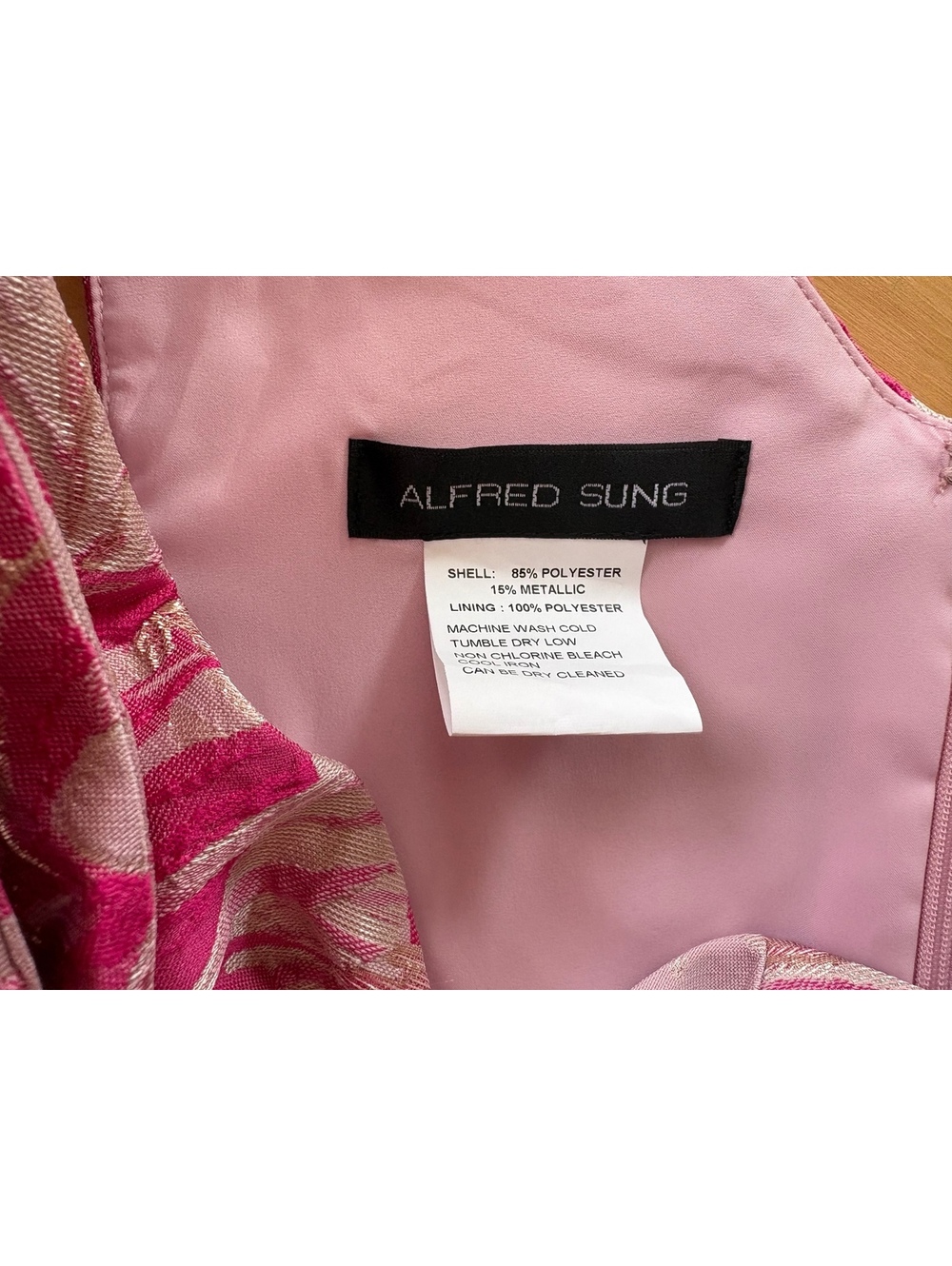 NWT Alfred Sung Leanor Pink Metallic Floral Jacquard One Shoulder Gown 12 - Picture 6 of 11